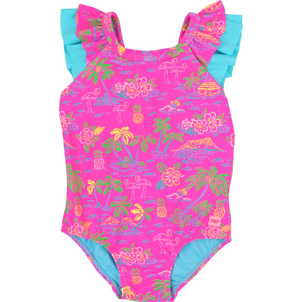 Rufflebutts Toddler Girls V-back One Piece In Neon Island Time