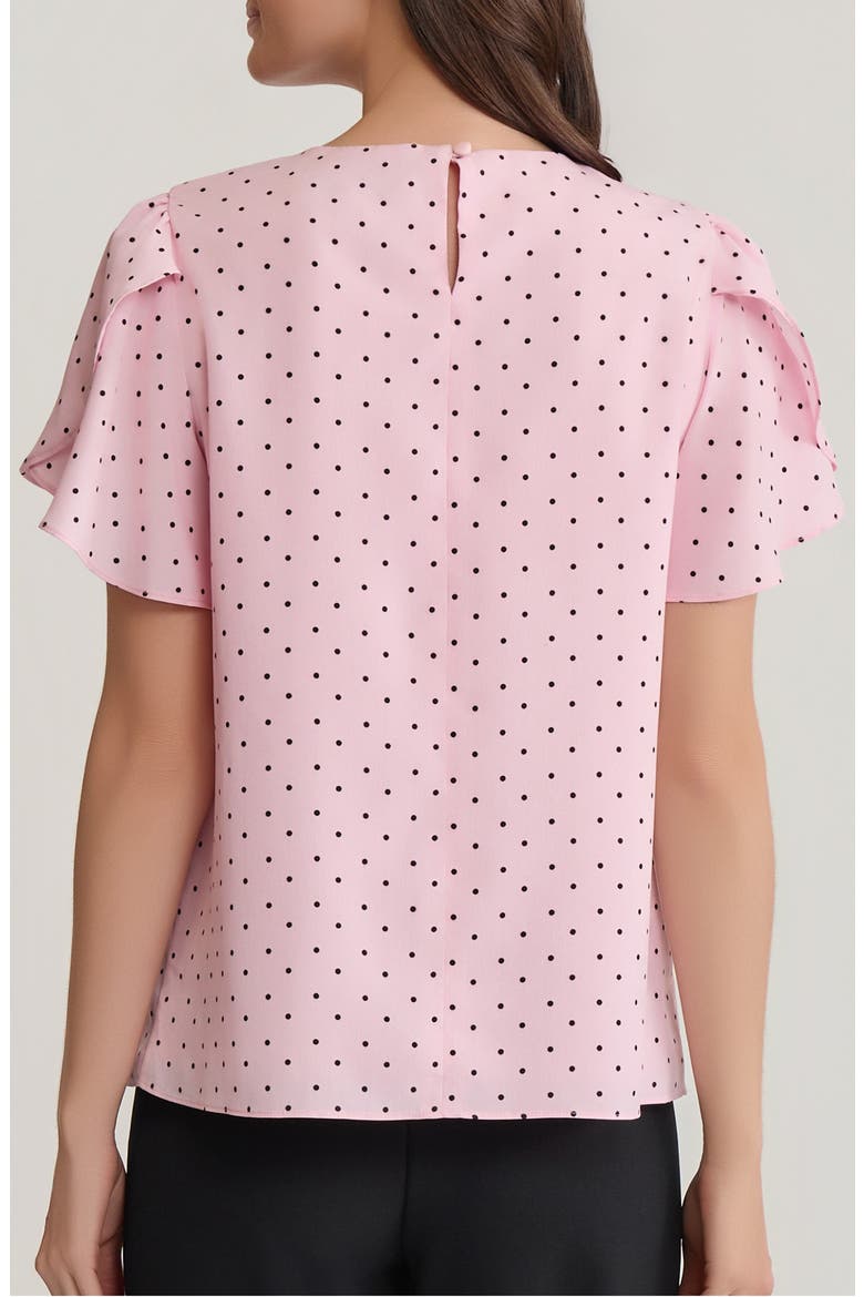 Polka Dot Flutter Sleeve Top, Alternate, color, TUTU PINK/ BLACK