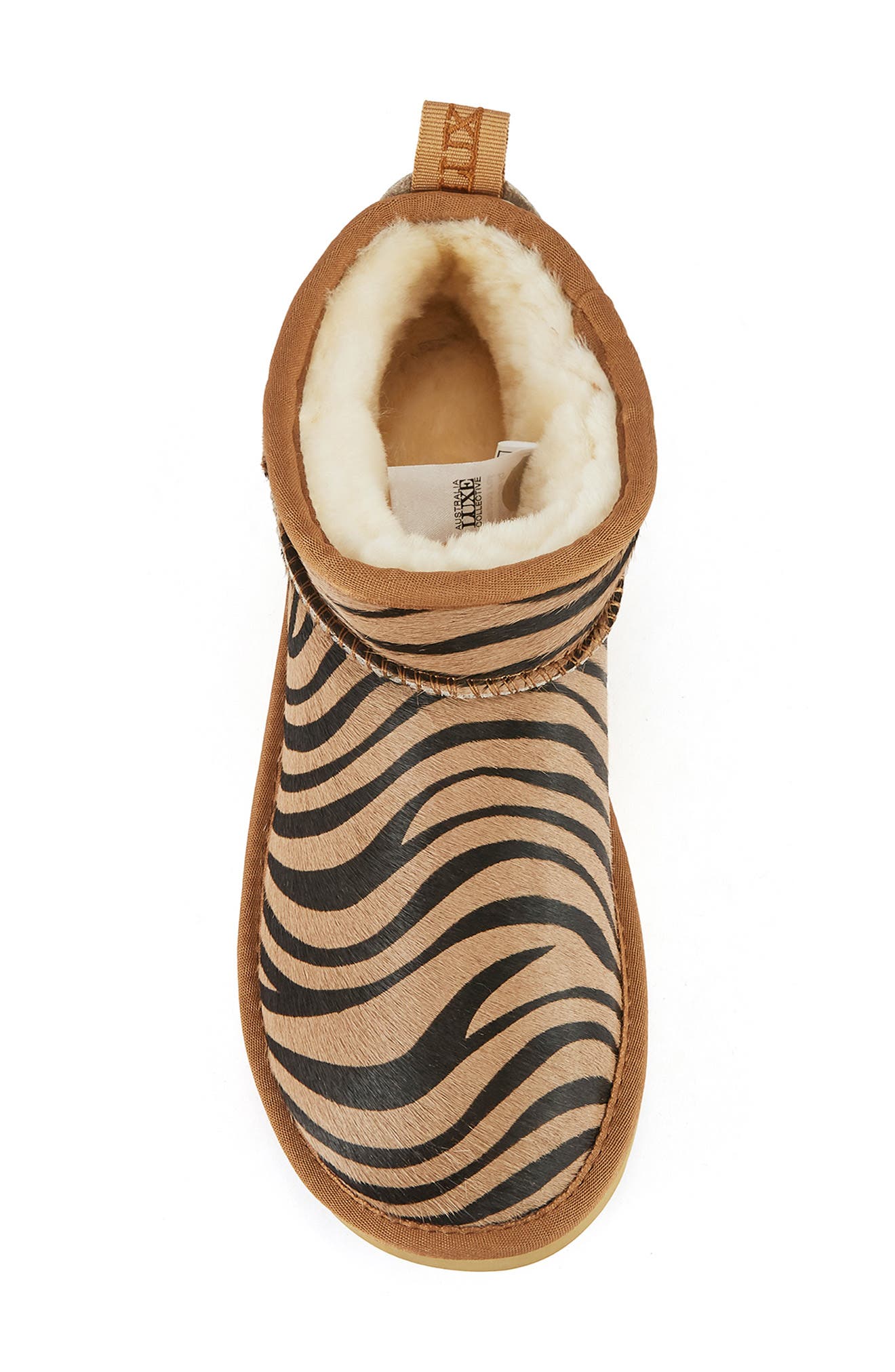 Australia Luxe Collective Cosy Ultra Short Genuine Shearling Bootie, Alternate, color, Zebra