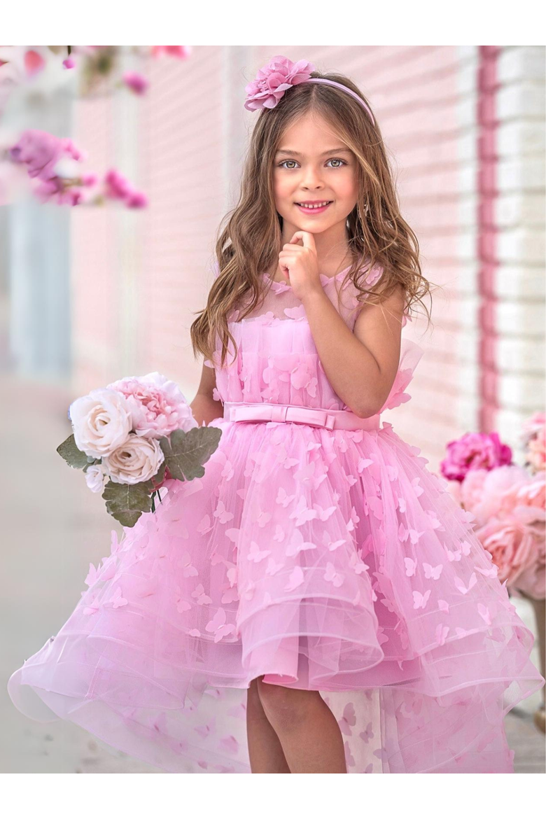 Girls Dreaming With Fairies Pink Butterfly Tulle Dress, Alternate, color, Pink