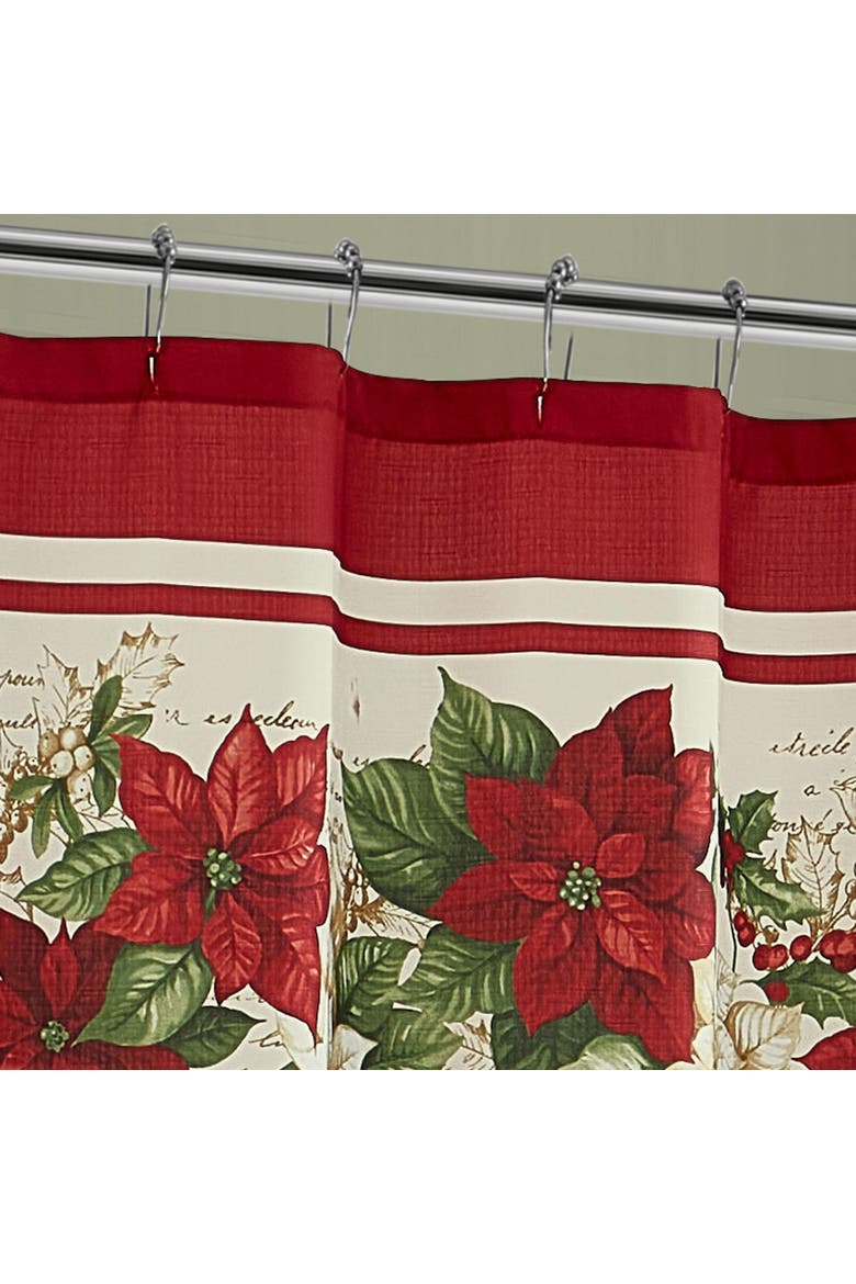 Red and White Poinsettias Holiday Fabric Shower Curtain - Multicolor - 70"W x 72"L, Alternate, color, Multicolor