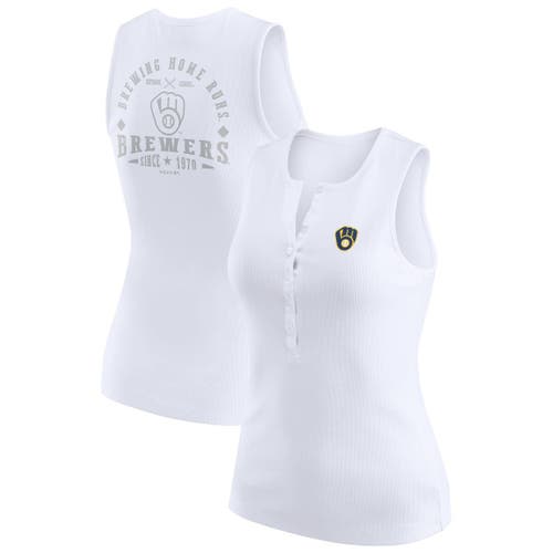 Wear By Erin Andrews White Milwaukee Brewers Rib-knit Henley Tank Top