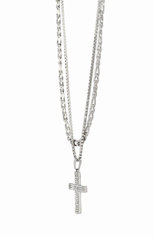 American Exchange Set Of 2 Figaro Chain & Pavé Crystal Cross Pendant Necklaces