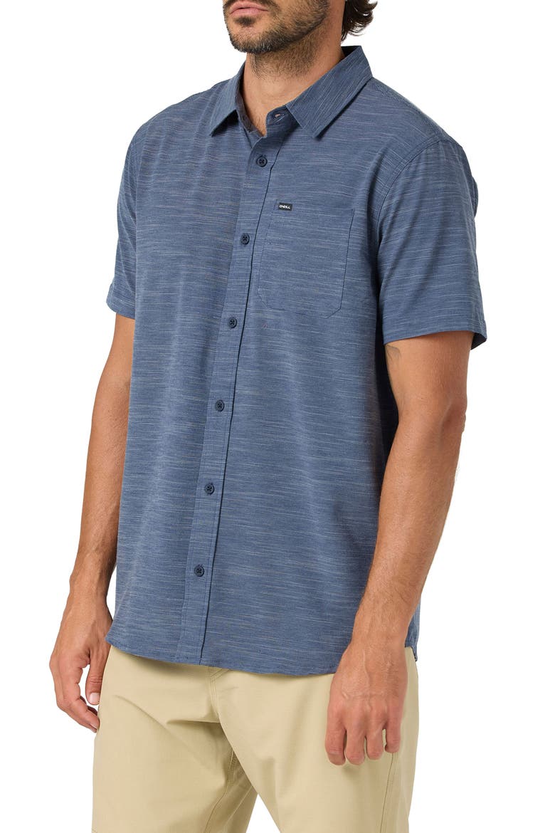 UPF Slub Short Sleeve Button Up Shirt, Alternate, color, NAVY