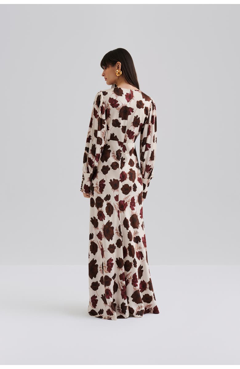 Malina Alize Long Sleeved Satin Maxi Dress, Alternate, color, Wine Peony