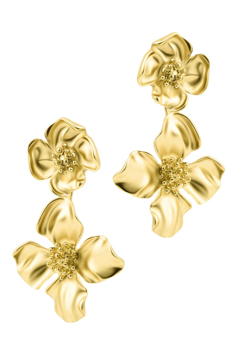 Flower Drop Earrings, Alternate, color, GOLD