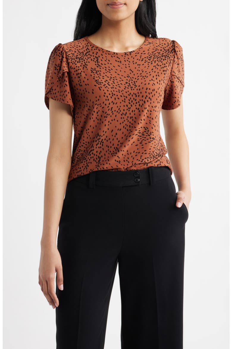 Animal Spot Tulip Sleeve Top, Main, color, CEDAR SPICE/ ANNE BLACK