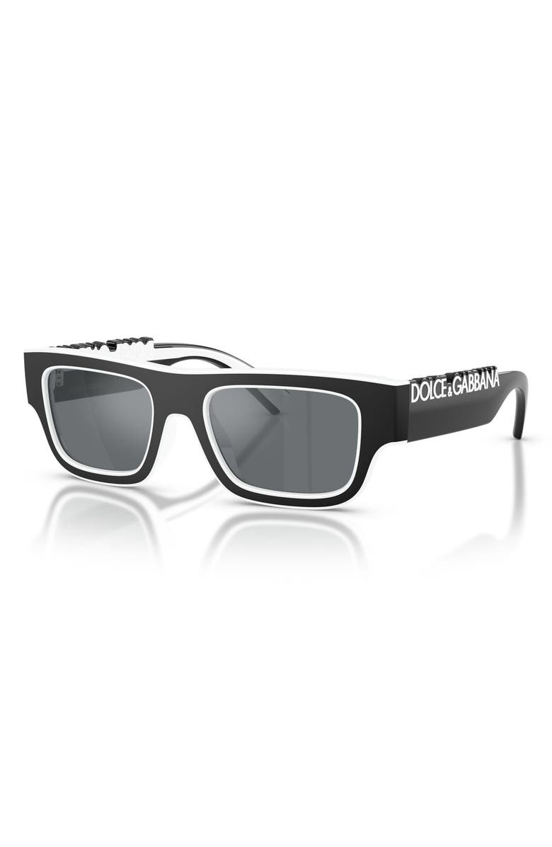 Dolce&Gabbana Kids' 47mm Small Rectangular Sunglasses, Alternate, color, Black/ White / Grey Black