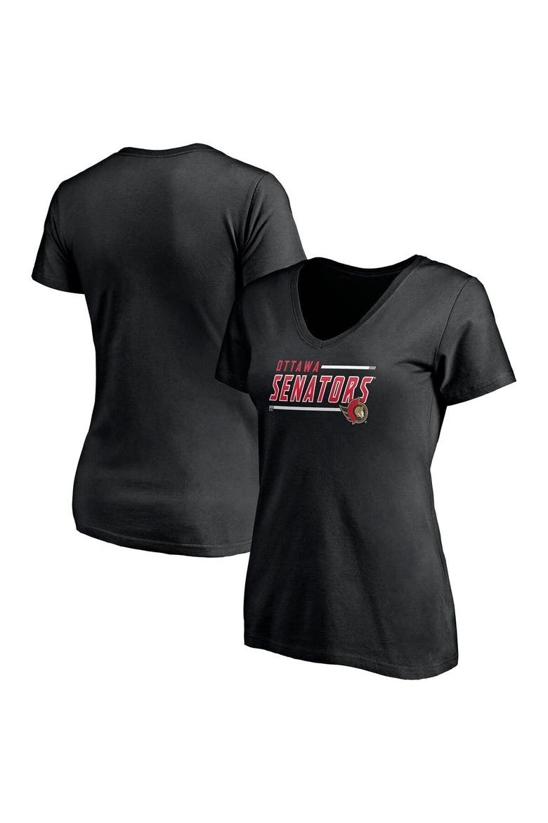 Women's Fanatics Branded Black Ottawa Senators Plus Size Mascot In Bounds V-Neck T-Shirt, Main, color, Black