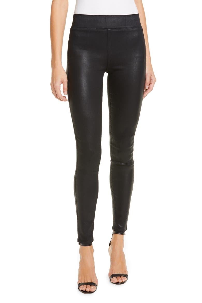 Rochelle Coated High Waist Pull-On Skinny Jeans, Main, color, BLACK COATED