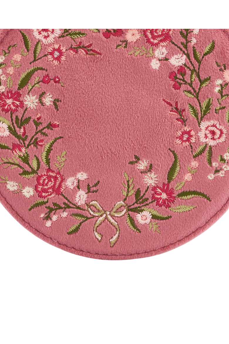 Floral Wreath Velvet Embroidered Round Jewelry Box, Alternate, color, Rose Pink