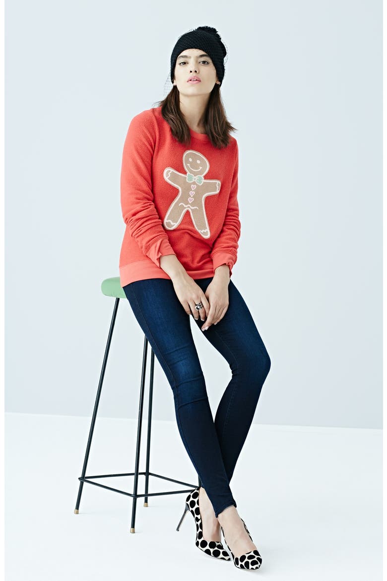'Gingerbread Man' Scented Pullover, Alternate, color, JET BLACK