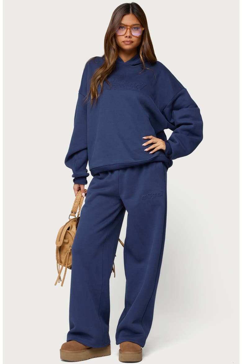 Totally Edikted Fleece Logo Sweatpants, Alternate, color, NAVY