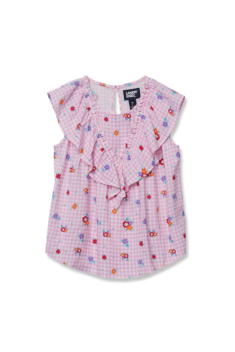 Girls Breezy V-Neck Ruffle Top, Alternate, color, Pink Gingham Floral