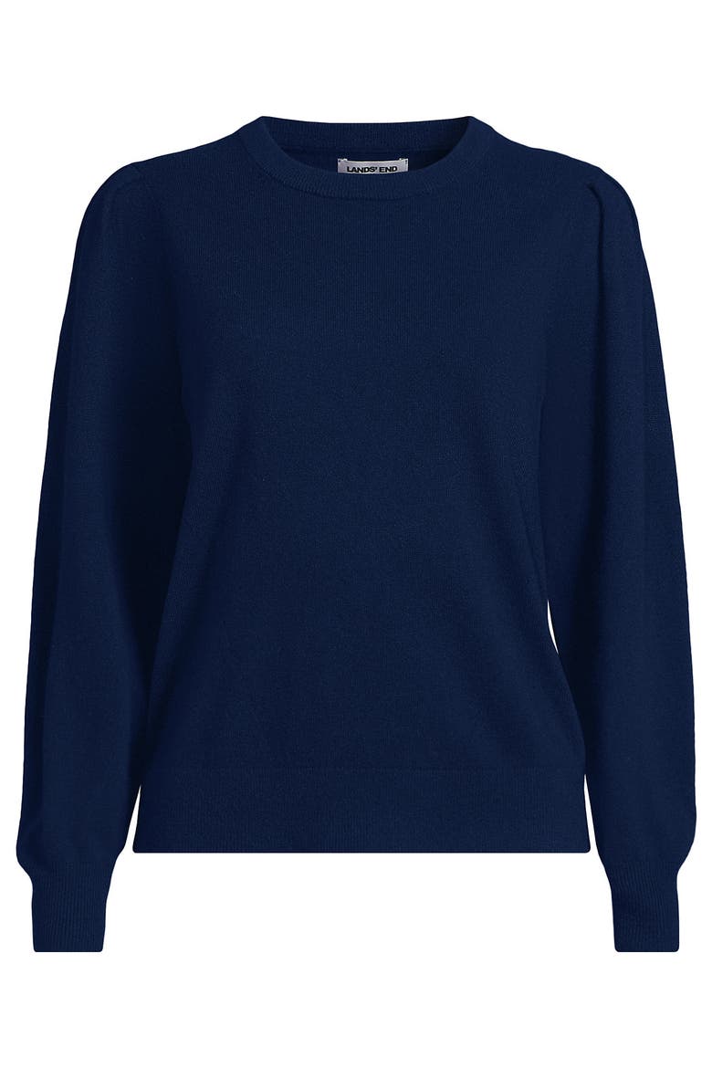 Cashmere Puff Sleeve Crew Neck Sweater, Alternate, color, Deep Sea Navy