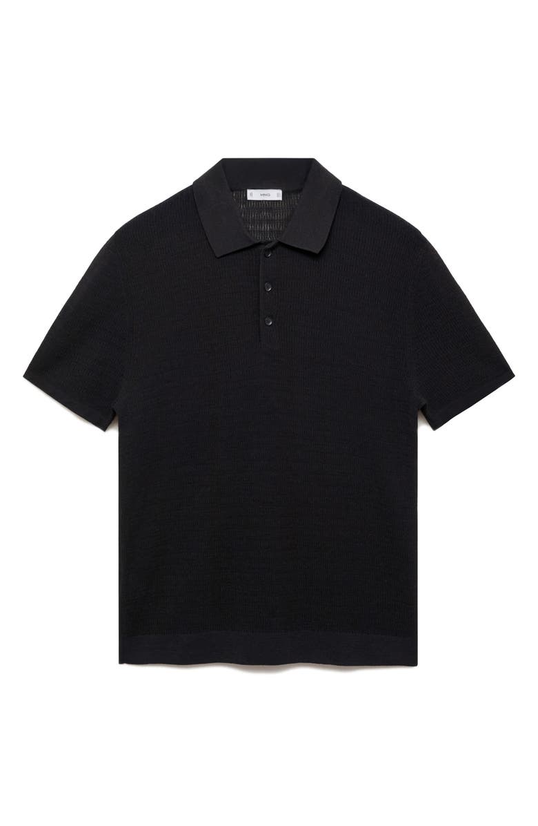 MANGO Textured Cotton Blend Polo, Alternate, color, Black