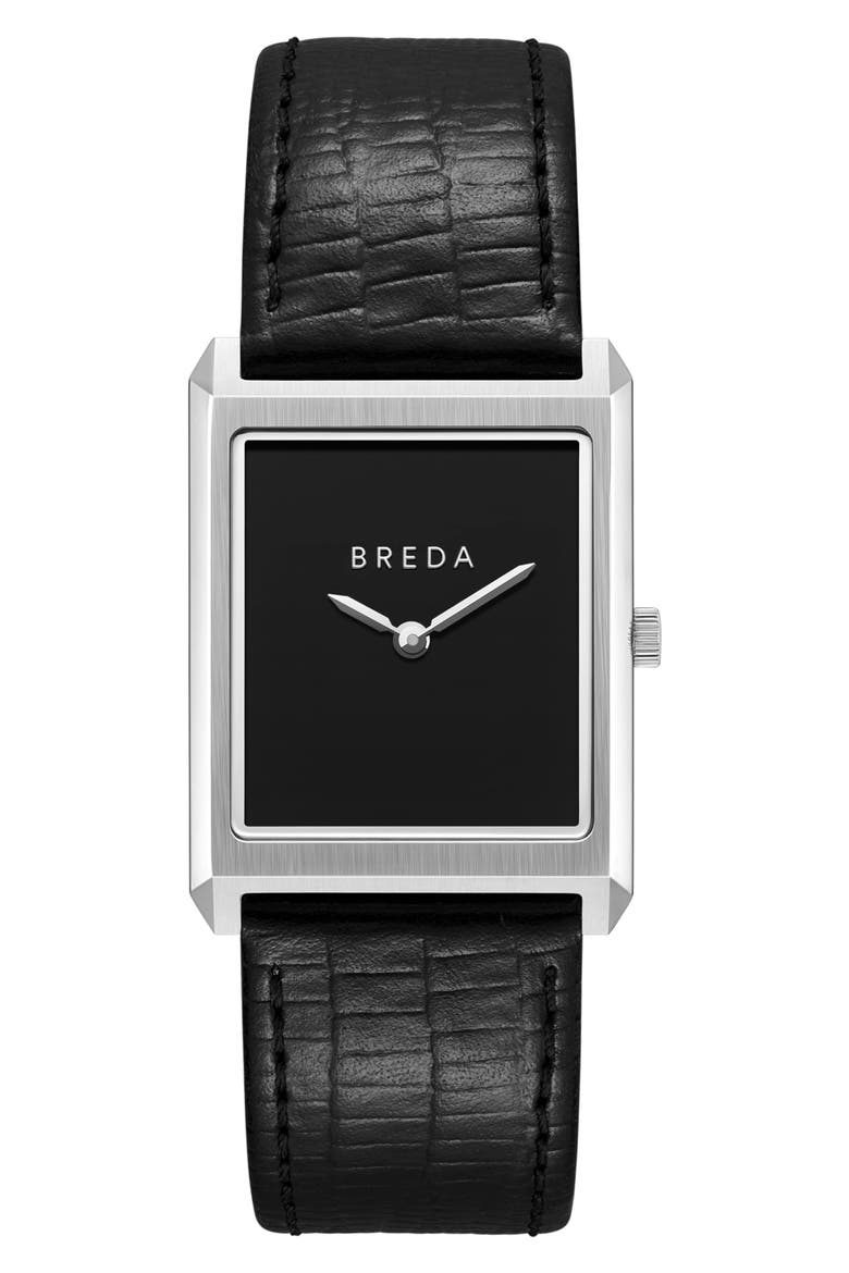 Virgil Leather Strap Tank Watch, 26mm x 35mm, Main, color, SILVER