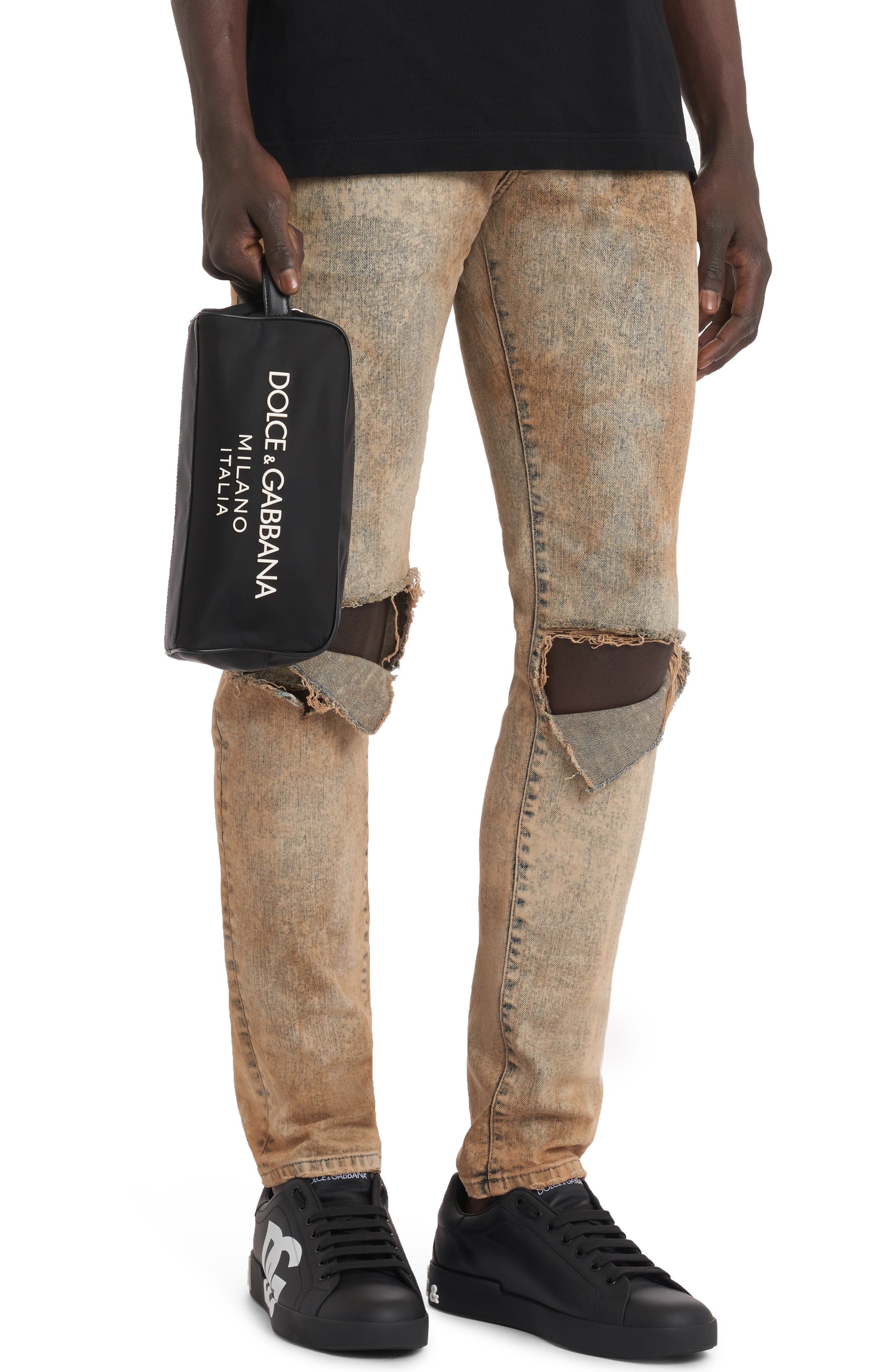 Dolce&Gabbana Rubberized Logo Nylon Blend Toiletry Bag, Alternate, color, Black/ Black