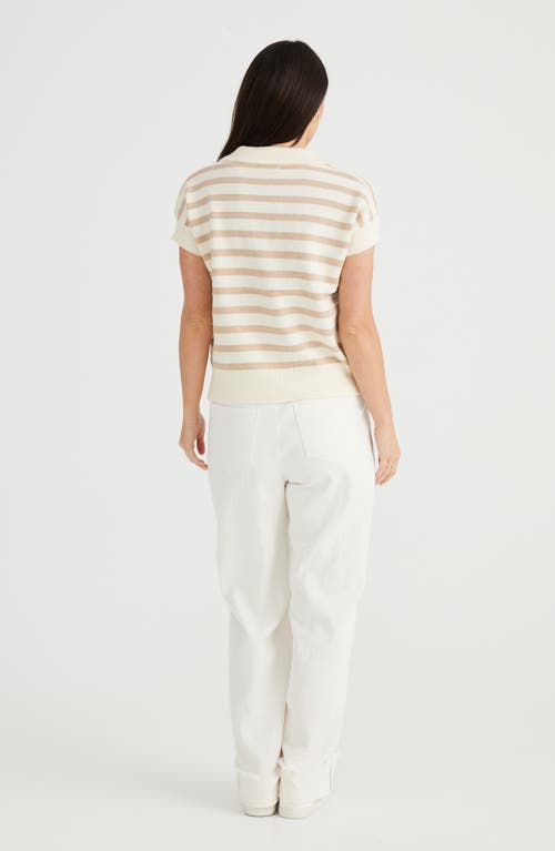 BRAVE + TRUE BRAVE+TRUE ANGELICA STRIPE SHORT SLEEVE POLO SWEATER 