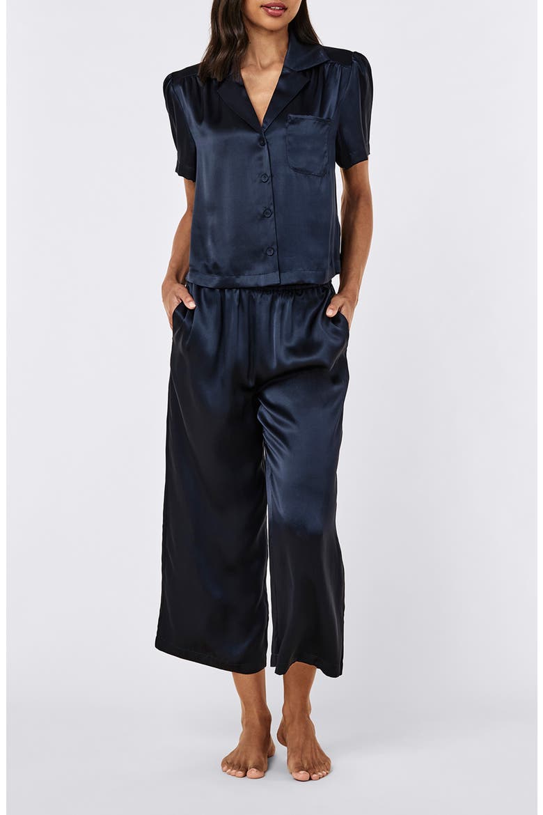 Audrey Mulberry Silk Crop Pajamas, Main, color, DEEP NAVY