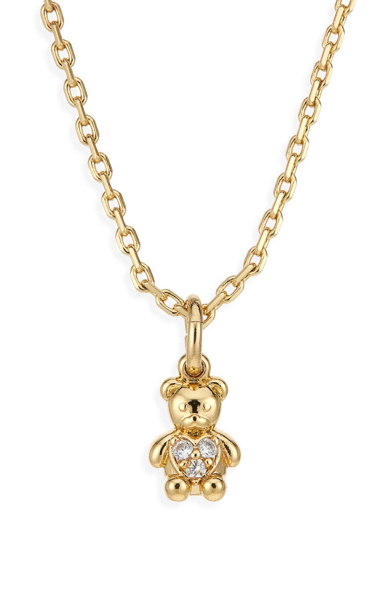 Kate Spade New York mini bear pendant necklace, Alternate, color, Clear/ Gold