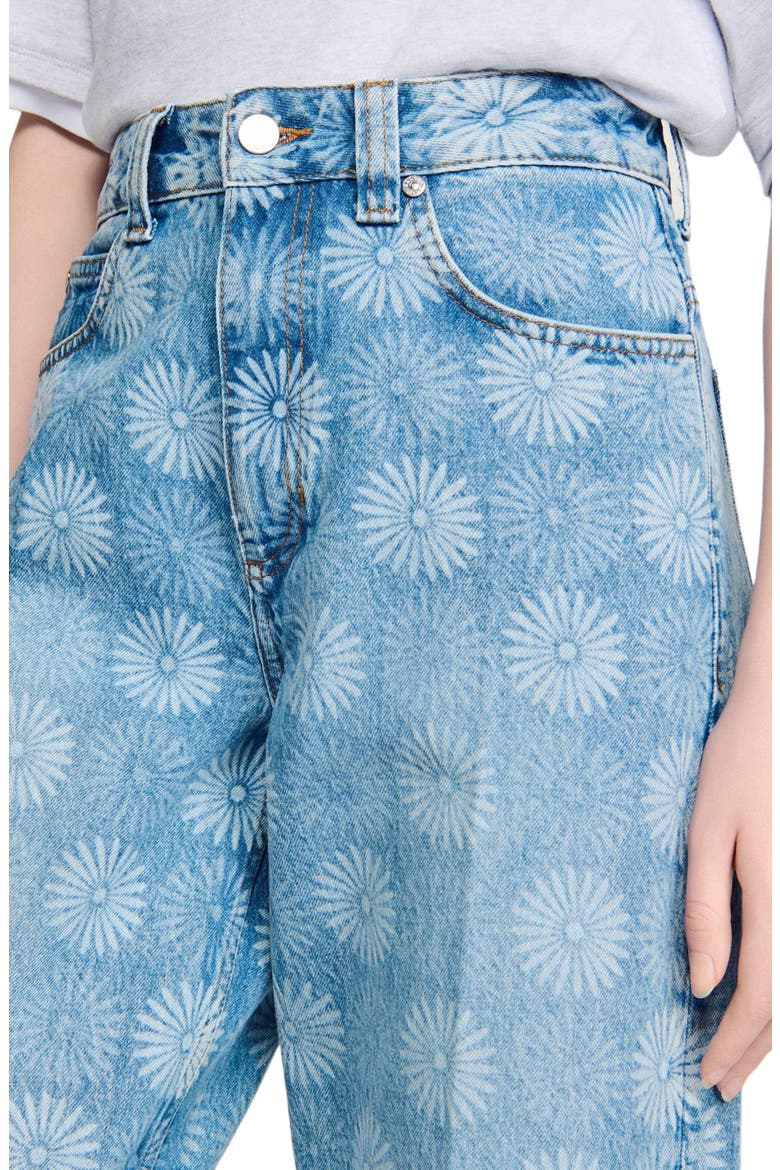 Wide-leg floral print jeans, Alternate, color, Blue jean