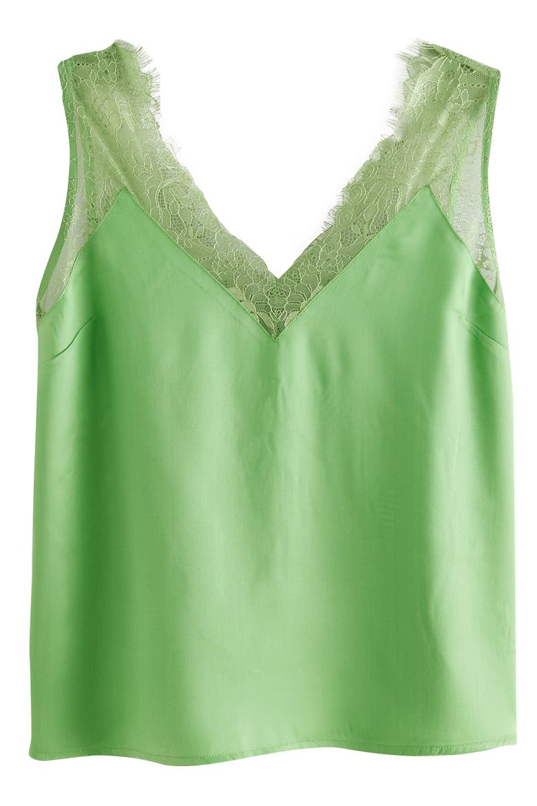 Lace Trim Satin Tank, Alternate, color, GREEN