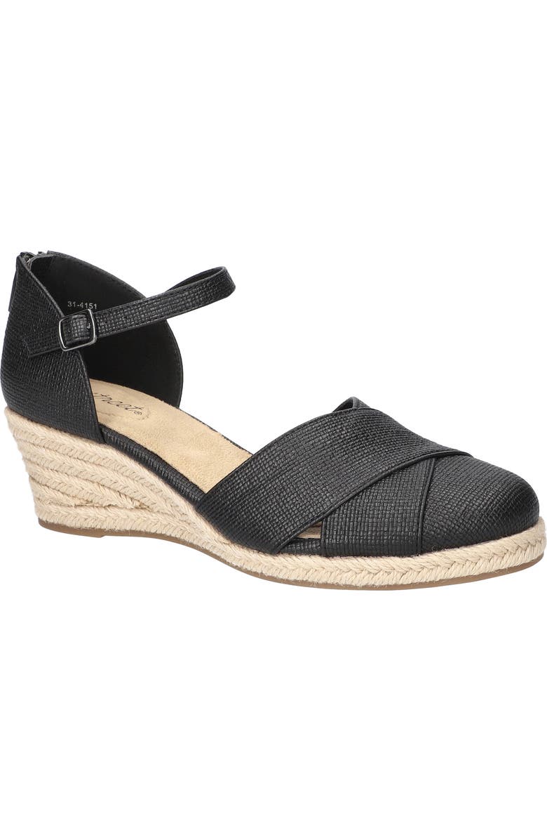 EASY STREET Coast Espadrille Wedge Sandal, Main, color, Black Linen Embossed