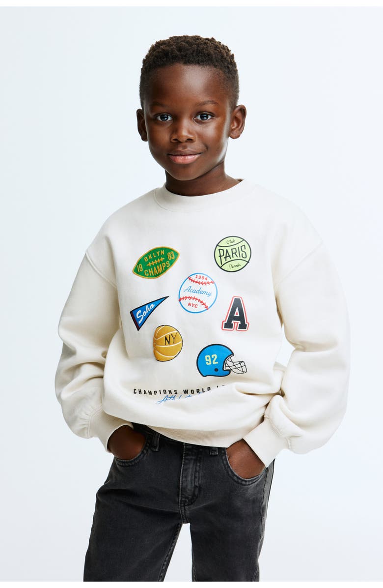H&M Printed Sweatshirt, Alternate, color, Light Beige/Sports