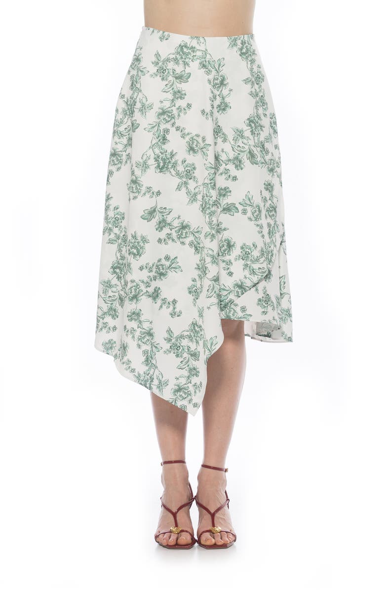 Alexia Admor Jess Asymmetric Midi Skirt, Main, color, Green Floral