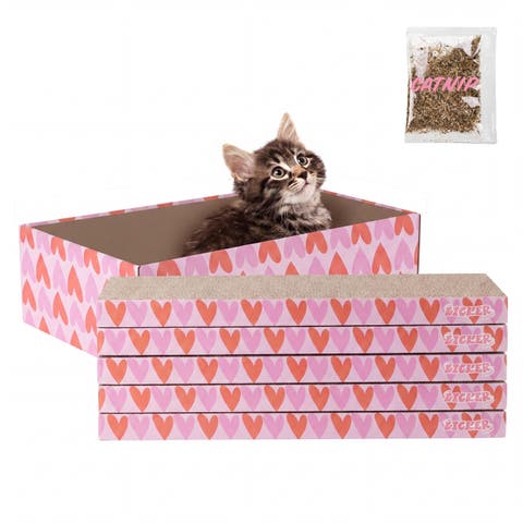 Naomi Modern Cardboard Reversible Cat Scratcher Pad in Box with Catnip