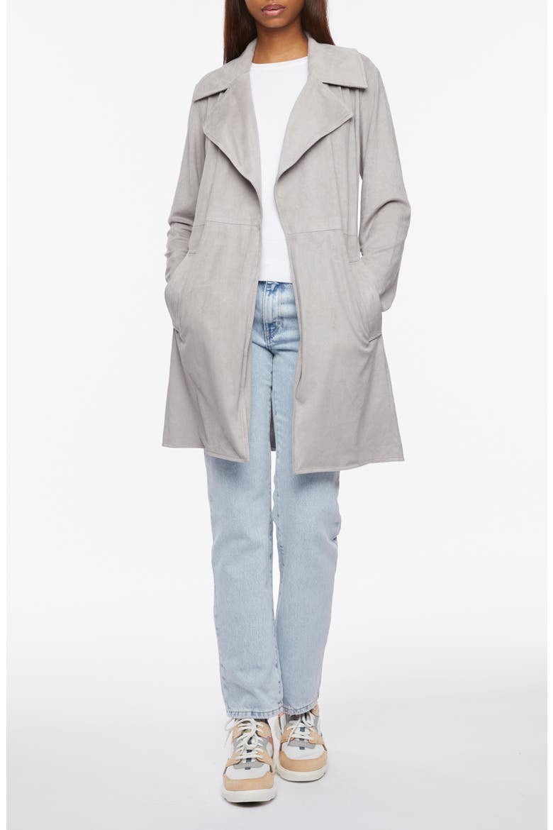 Faux Suede Belted Trench Coat, Alternate, color, TITANIUM