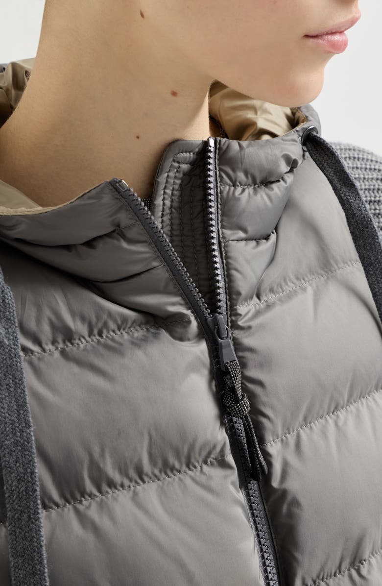Brunello Cucinelli Nylon hooded down jacket, Alternate, color, Grey
