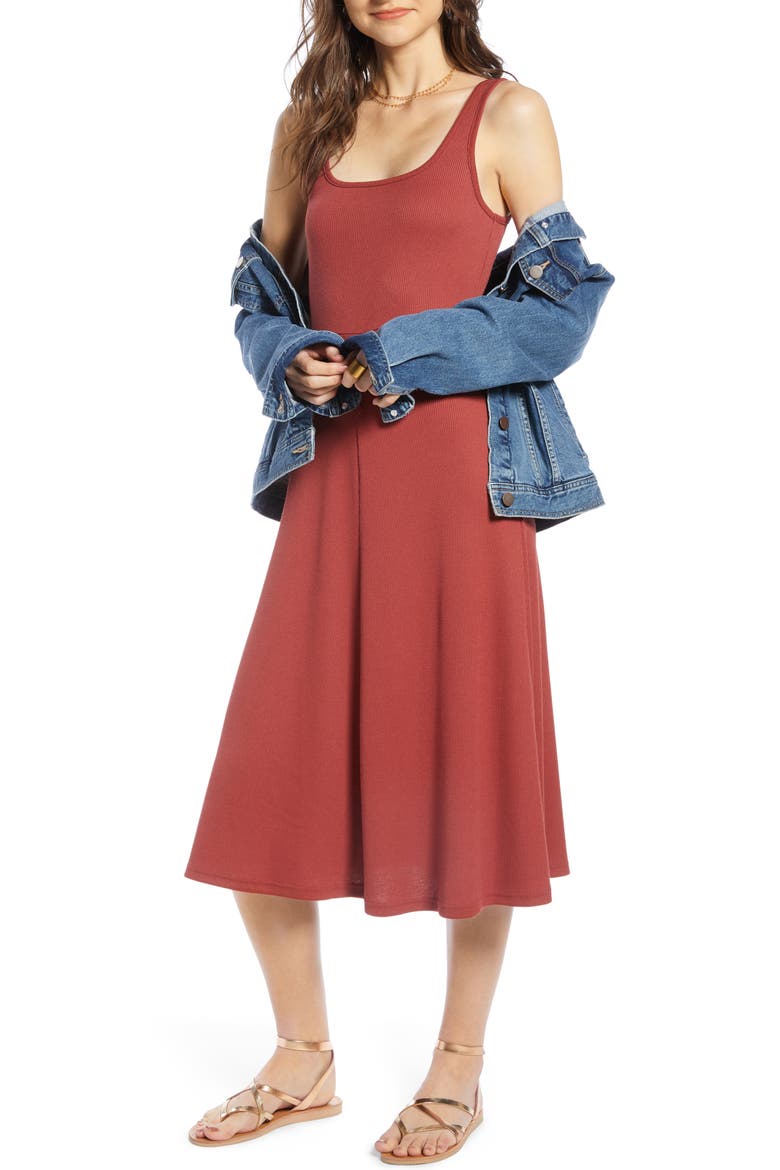 A-Line Tank Midi Dress, Main, color, RED COWHIDE
