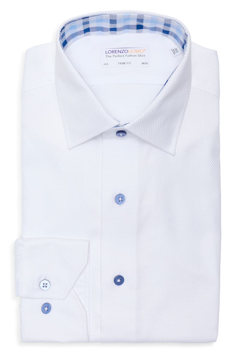 Trim Fit Textured Cotton Shirt, Alternate, color, WHITE