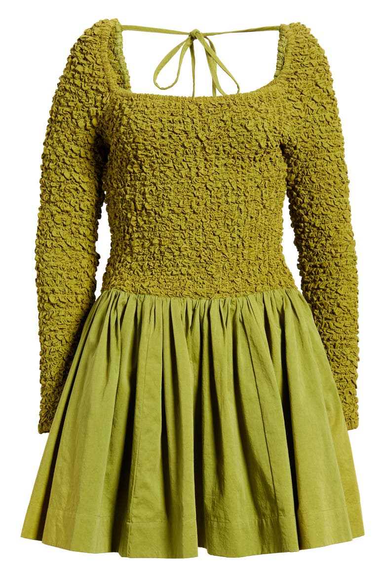 Malinda Smocked Long Sleeve Organic Cotton Minidress, Alternate, color, OLIVE