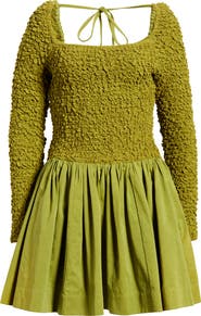 Damson Madder Malinda Smocked Long Sleeve Organic Cotton Minidress