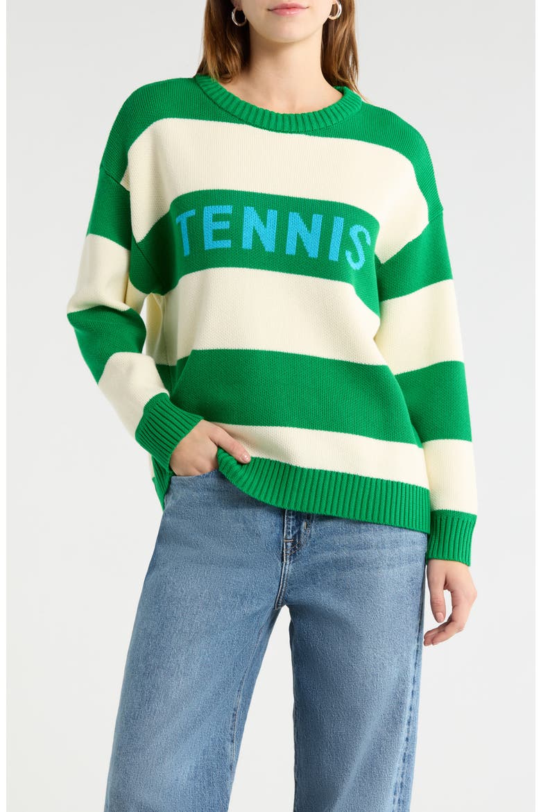 Tennis Stripe Relaxed Fit Cotton Sweater, Main, color, KELLY-CREAM