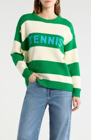 SUGARLIPS Tennis Stripe Relaxed Fit Cotton Sweater