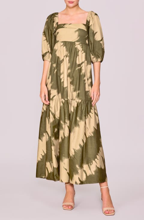 Square Neck Puff Sleeve Tiered Dress