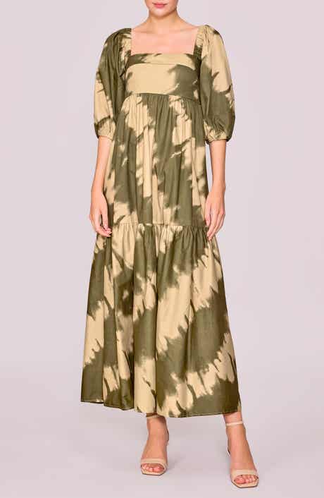 MELLODAY Square Neck Puff Sleeve Tiered Dress