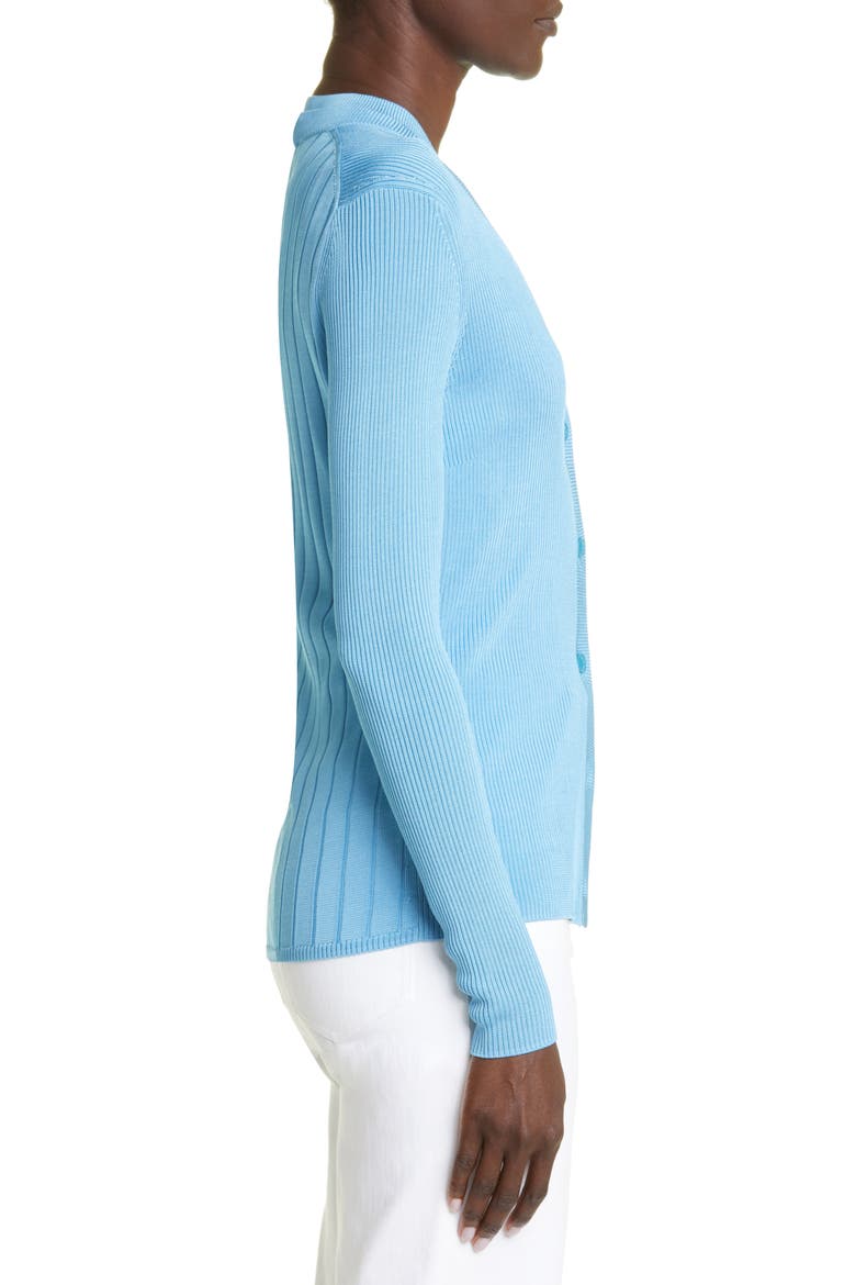 Mixed Rib V-Neck Cardigan, Alternate, color, BLUE