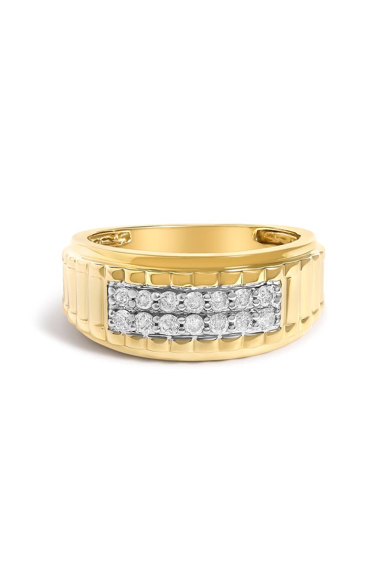 Men's 14K Yellow Gold Plated Sterling Silver 3/8 Cttw Diamond Ribbed Band Ring, Main, color, Yellow Gold over Silver
