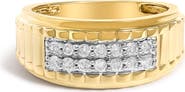 Haus of Brilliance Men's 14K Yellow Gold Plated Sterling Silver 3/8 Cttw Diamond Ribbed Band Ring