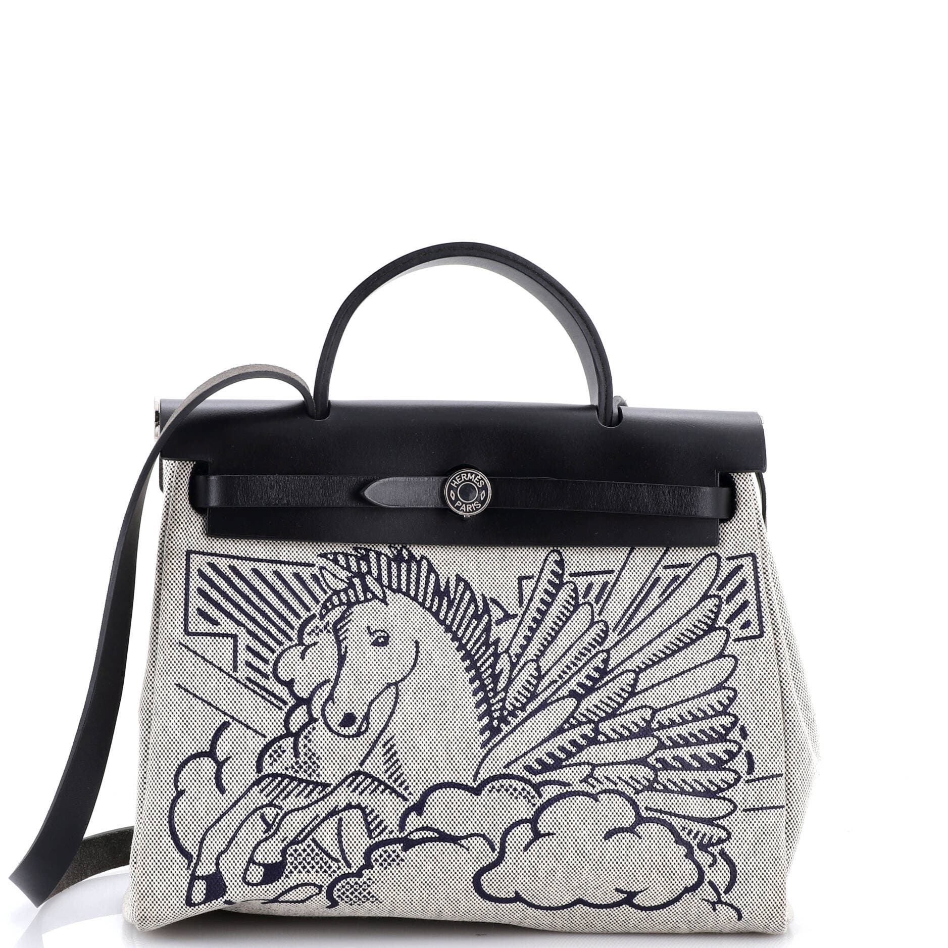 Pre-Owned Hermes Herbag Zip Pegase Pop Toile and Leather 31, Main, color, Noir