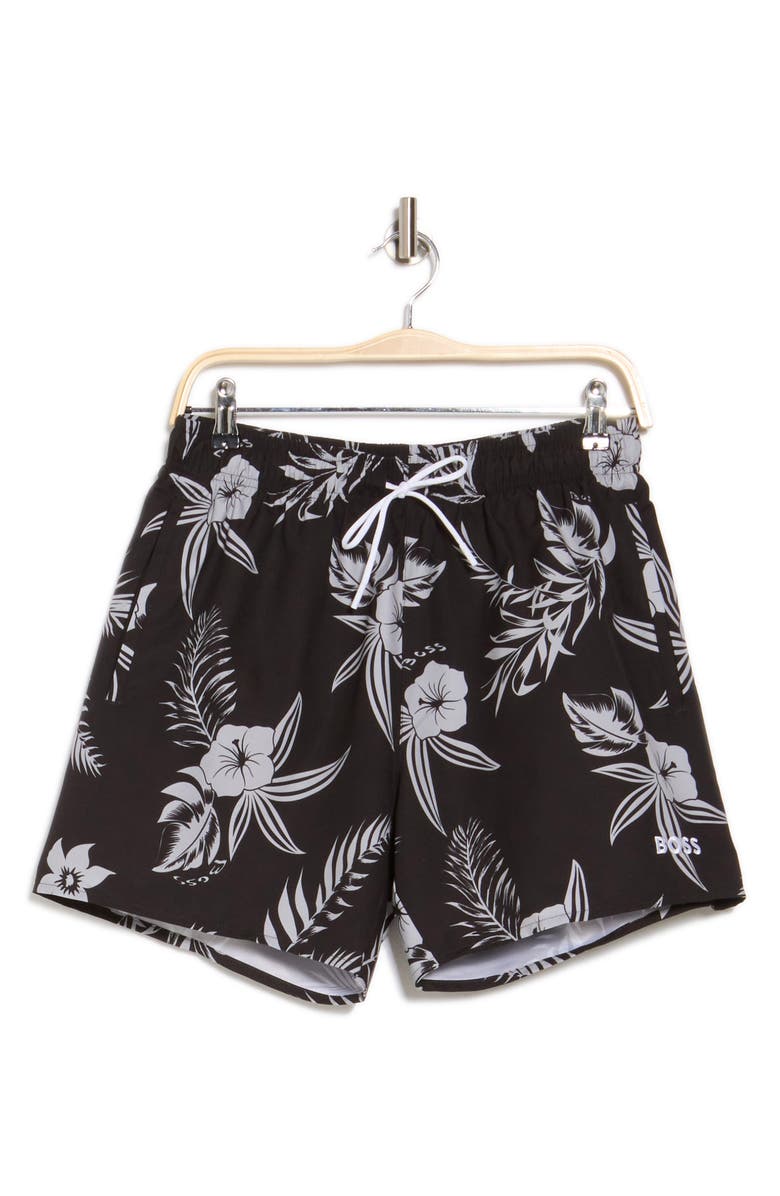 BOSS Swim Trunks, Alternate, color, Black