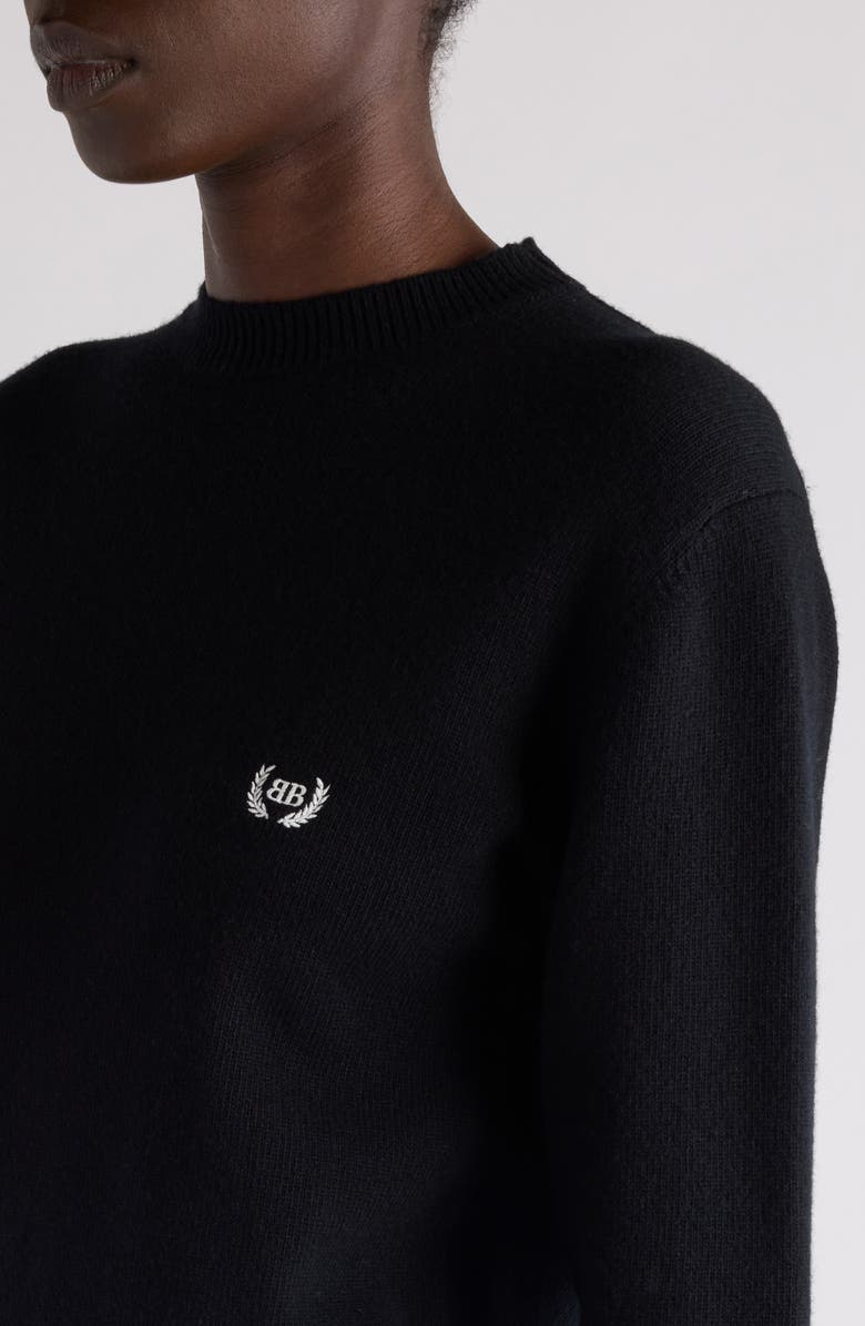 Balenciaga Logo Embroidered Wool Sweater, Alternate, color, 1000 Black