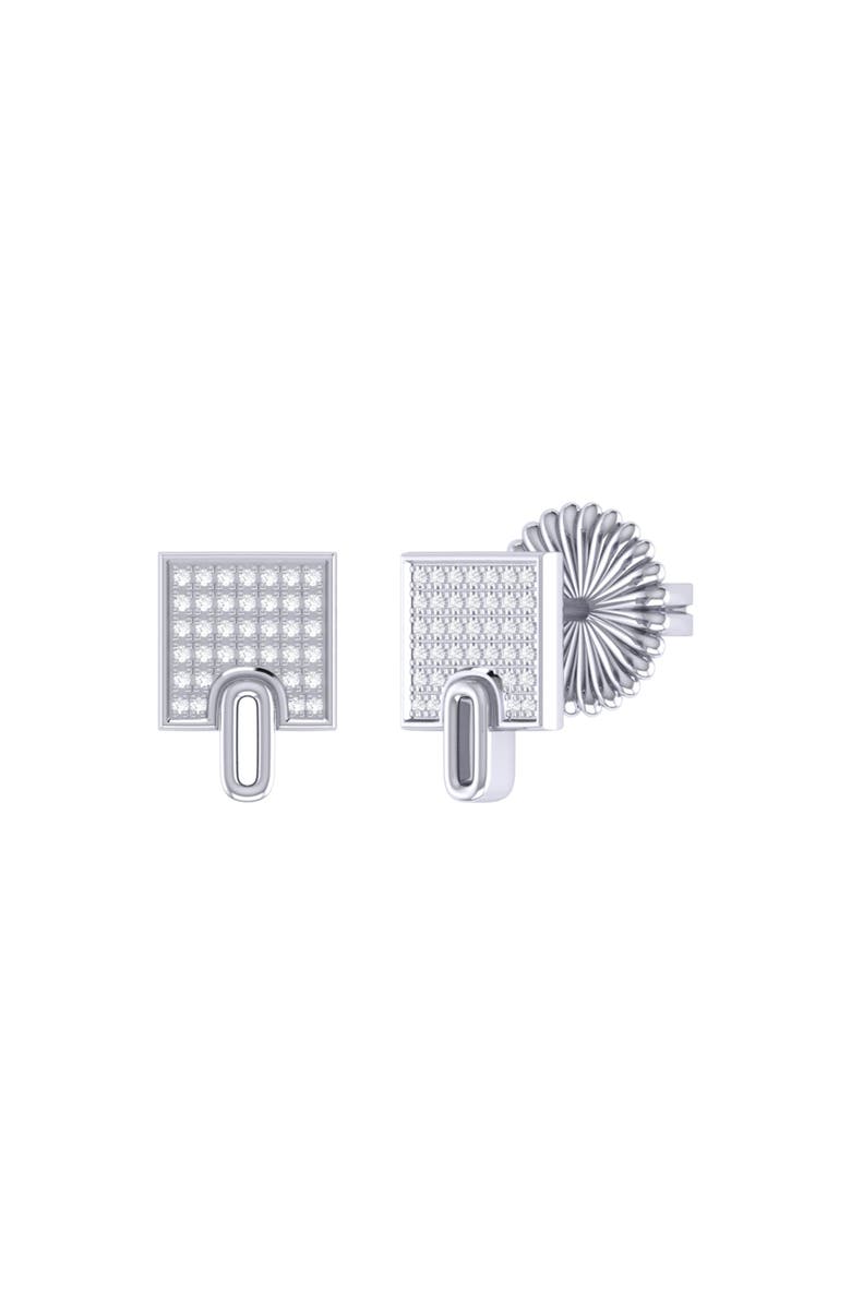 LuvMyJewelry Sidewalk Square Sterling Silver Diamond Stud Earring, Main, color,