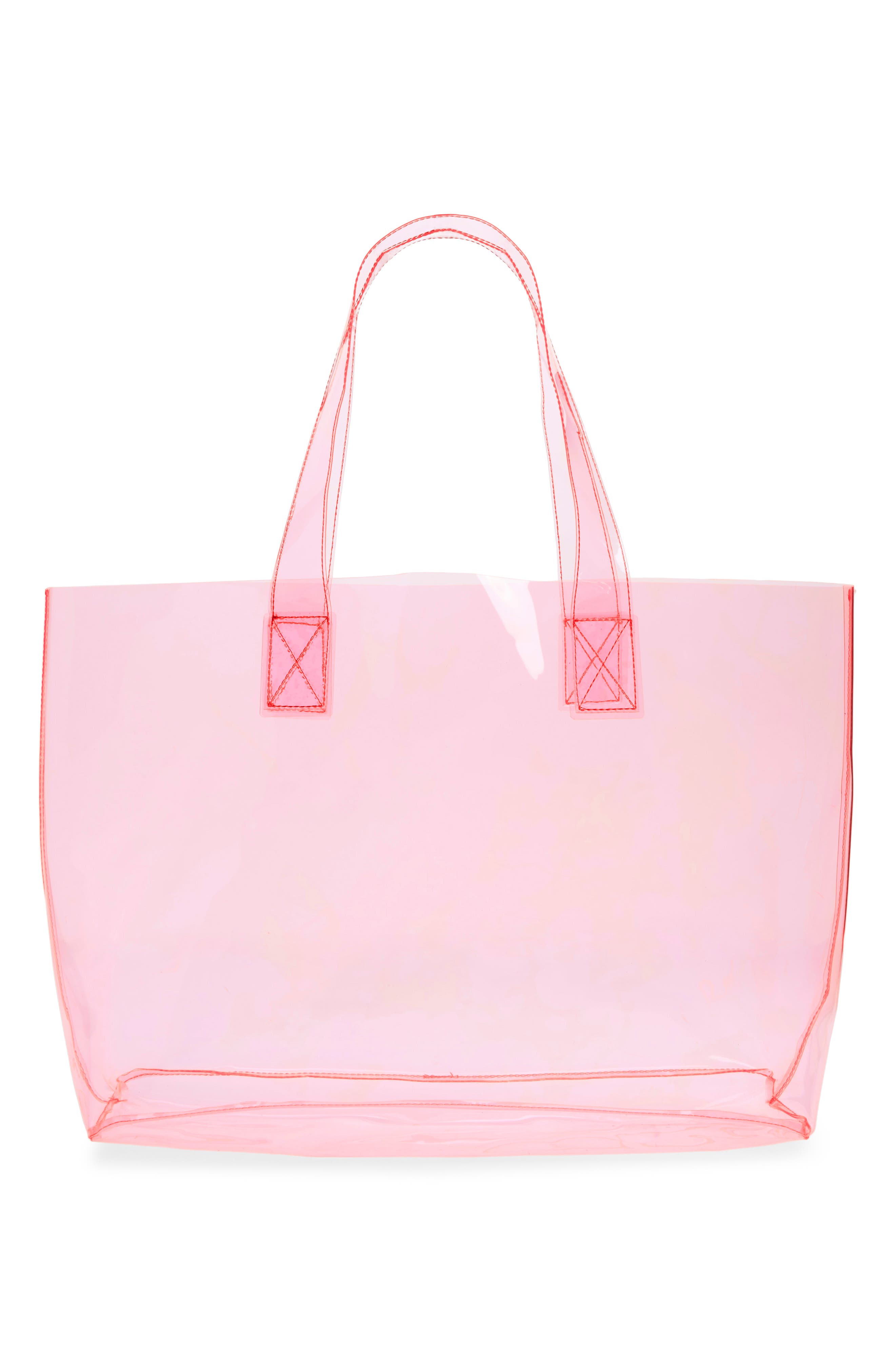 Large Clear Carryall Tote, Main, color, NEON PINK