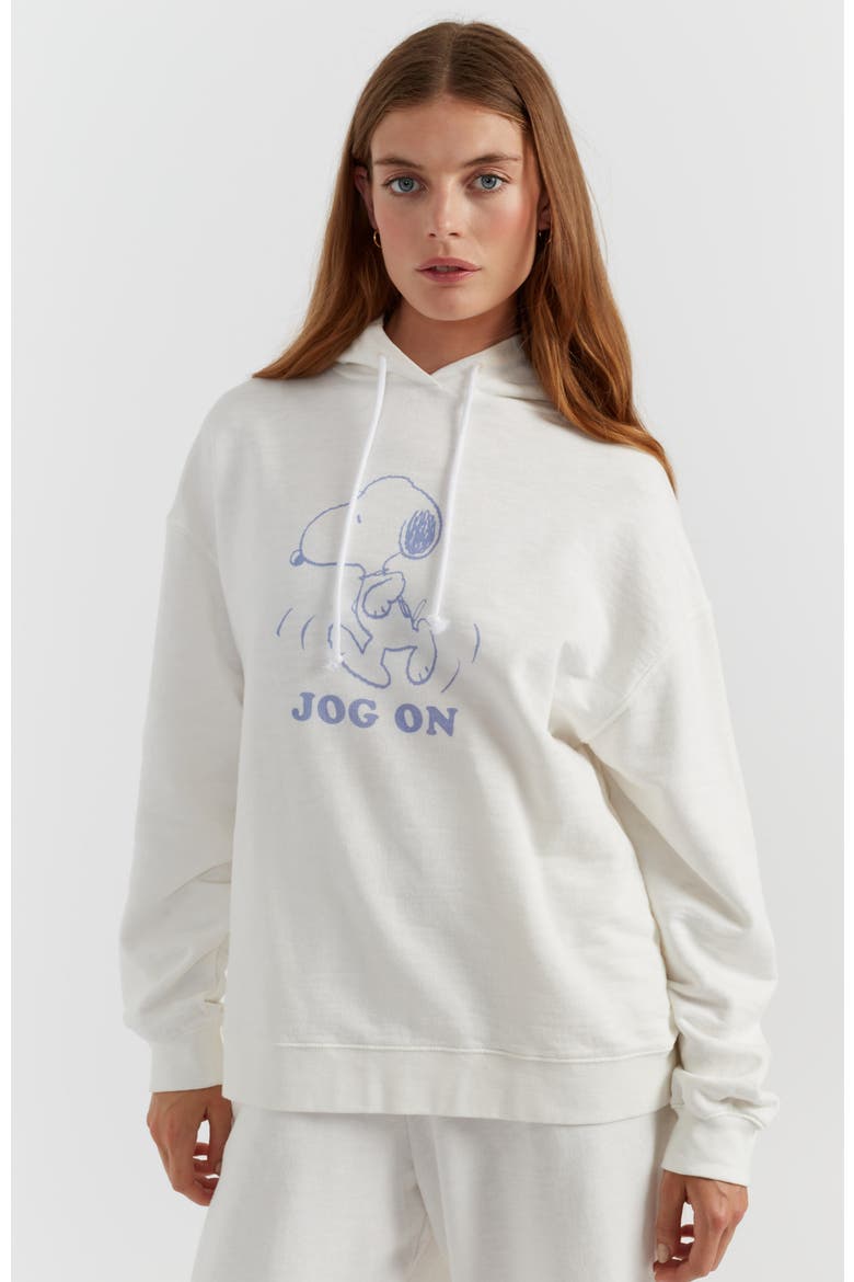 Snoopy Graphic Jog On Cotton Hoodie, Main, color, Cream